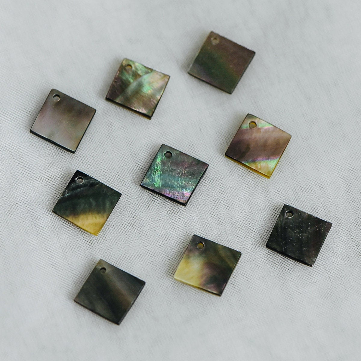 10pcs Black Mother of Pearl Square Charms, Geometric Shell Pendants 10/ 15/ 20mm (#V1327)