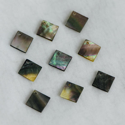 10pcs Black Mother of Pearl Square Charms, Geometric Shell Pendants 10/ 15/ 20mm (#V1327)