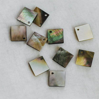 10pcs Black Mother of Pearl Square Charms, Geometric Shell Pendants 10/ 15/ 20mm (#V1327)