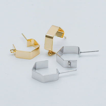 10pcs Gold/ Silver Hexagon Earring Studs, Gold/ Rhodium plated Brass, Geometric Ear Posts Components (GB-445)