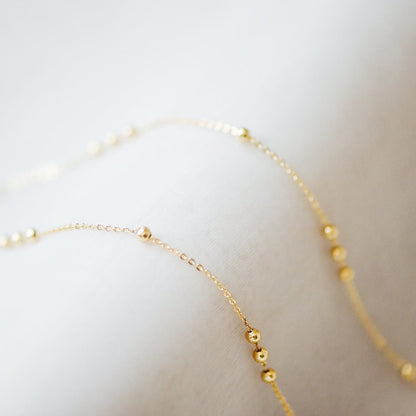 Gold plated Brass Beaded Chains, 1.6mm Chain with 3.5mm Ball Beads, Color Not Easily Tarnish (#LK-188)/ 1 Meter=3.3 ft