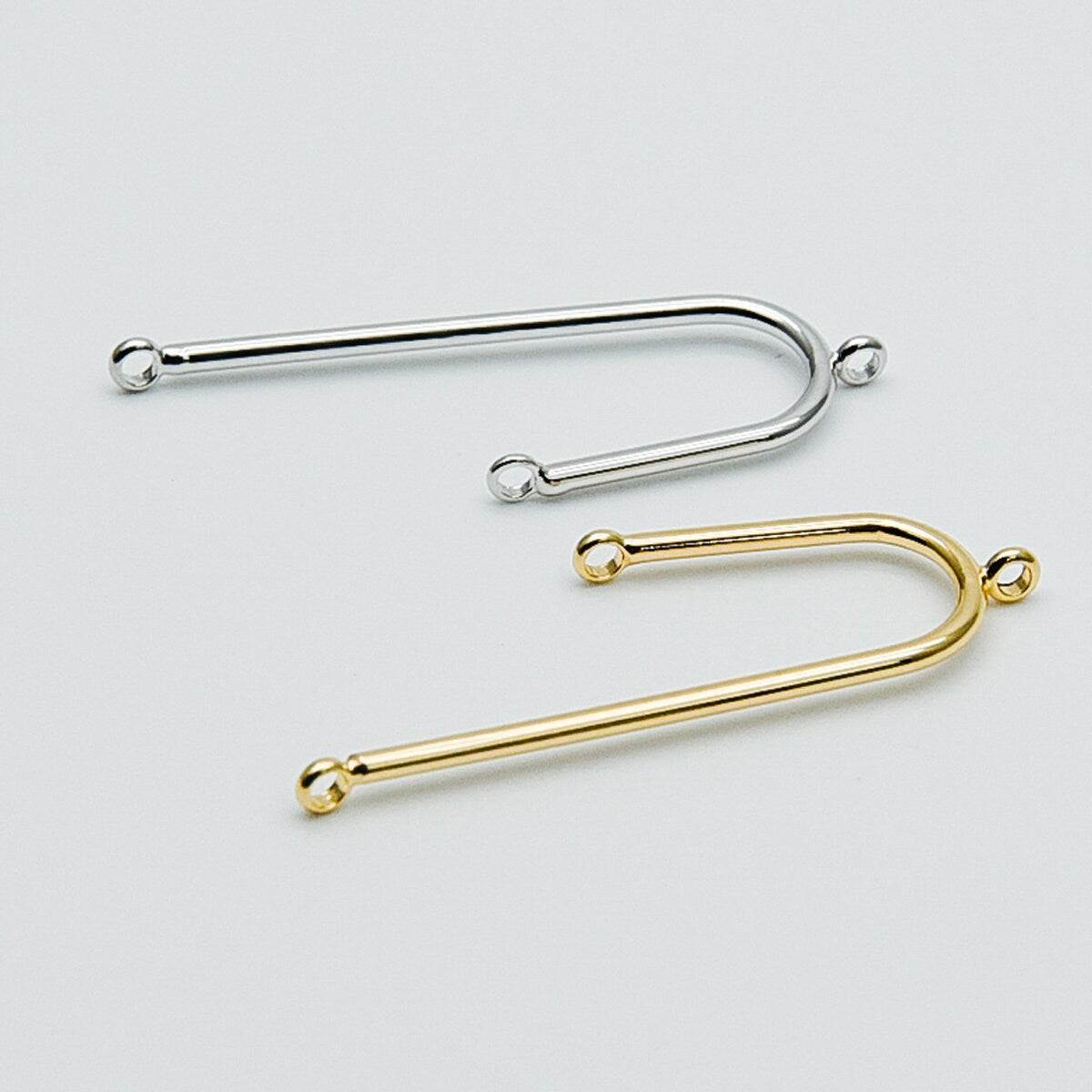 10pcs Gold/ Silver Tube Charm Connectors, Real Gold/ Rhodium plated Brass, U-shaped Curved Bar Stick Pendants 40mm (GB-449)
