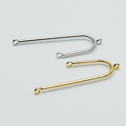 10pcs Gold/ Silver Tube Charm Connectors, Real Gold/ Rhodium plated Brass, U-shaped Curved Bar Stick Pendants 40mm (GB-449)