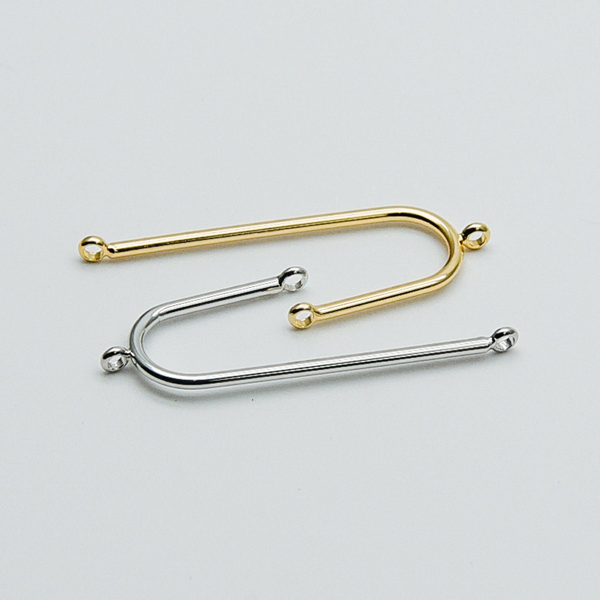 10pcs Gold/ Silver Tube Charm Connectors, Real Gold/ Rhodium plated Brass, U-shaped Curved Bar Stick Pendants 40mm (GB-449)
