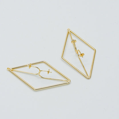 10pcs Gold Rhombus Pendants with Cap for Top Drilled Stone Pearls, Geometric Earring Pendants 47mm (GB-450)