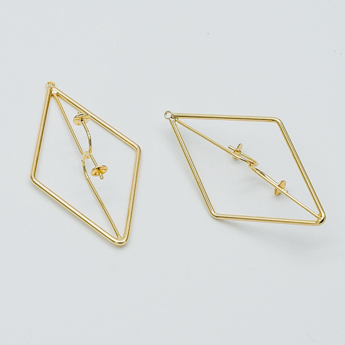 10pcs Gold Rhombus Pendants with Cap for Top Drilled Stone Pearls, Geometric Earring Pendants 47mm (GB-450)