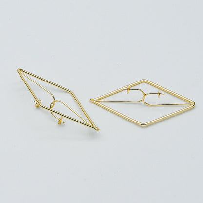 10pcs Gold Rhombus Pendants with Cap for Top Drilled Stone Pearls, Geometric Earring Pendants 47mm (GB-450)