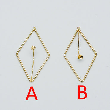 10pcs Gold Rhombus Pendants with Cap for Top Drilled Stone Pearls, Geometric Earring Pendants 47mm (GB-452)