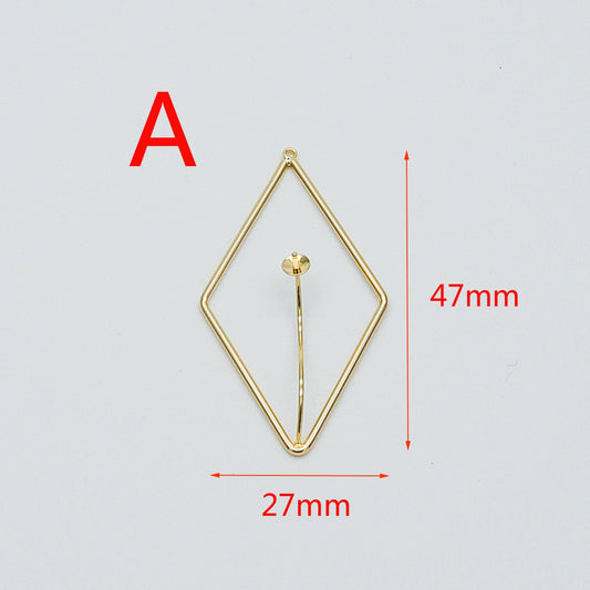 10pcs Gold Rhombus Pendants with Cap for Top Drilled Stone Pearls, Geometric Earring Pendants 47mm (GB-452)