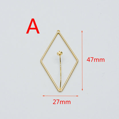 10pcs Gold Rhombus Pendants with Cap for Top Drilled Stone Pearls, Geometric Earring Pendants 47mm (GB-452)