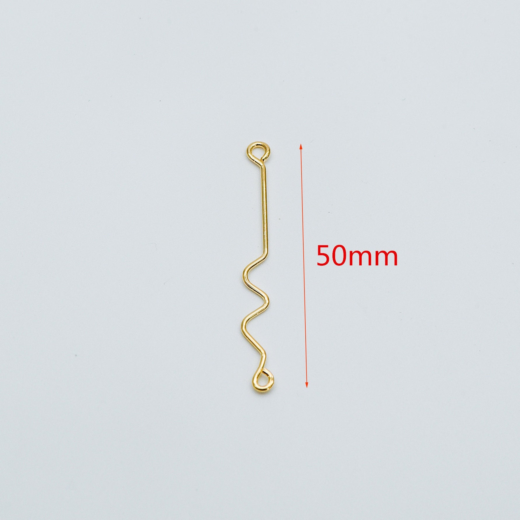 10pcs Gold Earring Wire Charms, Gold plated Brass Chain Bar Pendants, Earwire Connector Findings 50mm (GB-454)