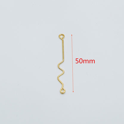 10pcs Gold Earring Wire Charms, Gold plated Brass Chain Bar Pendants, Earwire Connector Findings 50mm (GB-454)