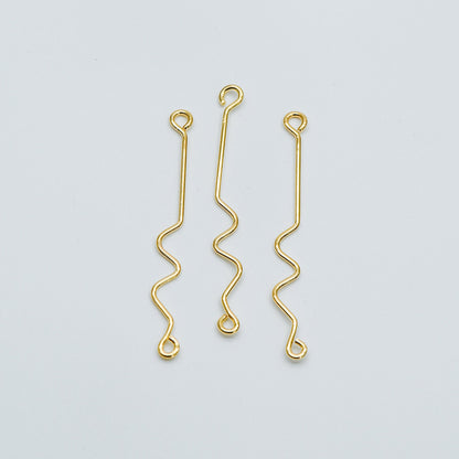 10pcs Gold Earring Wire Charms, Gold plated Brass Chain Bar Pendants, Earwire Connector Findings 50mm (GB-454)