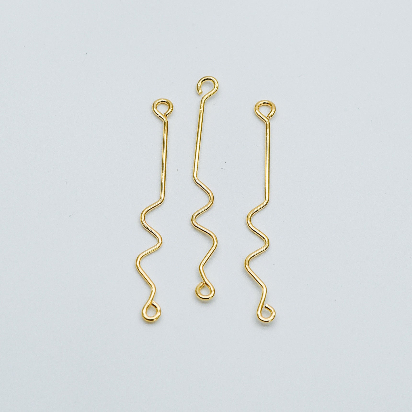 10pcs Gold Earring Wire Charms, Gold plated Brass Chain Bar Pendants, Earwire Connector Findings 50mm (GB-454)