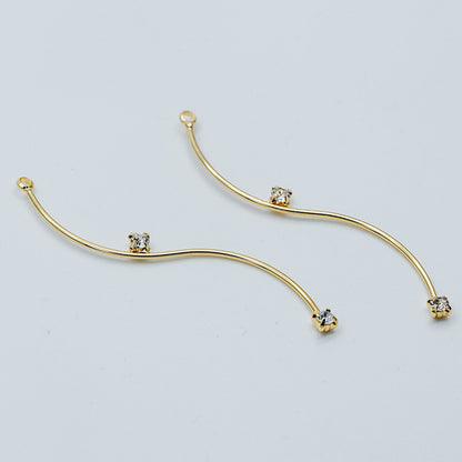 8pcs CZ Pave Gold Wire Charms 56mm, Earring Components, Earwire Threader Pendants (GB-459)