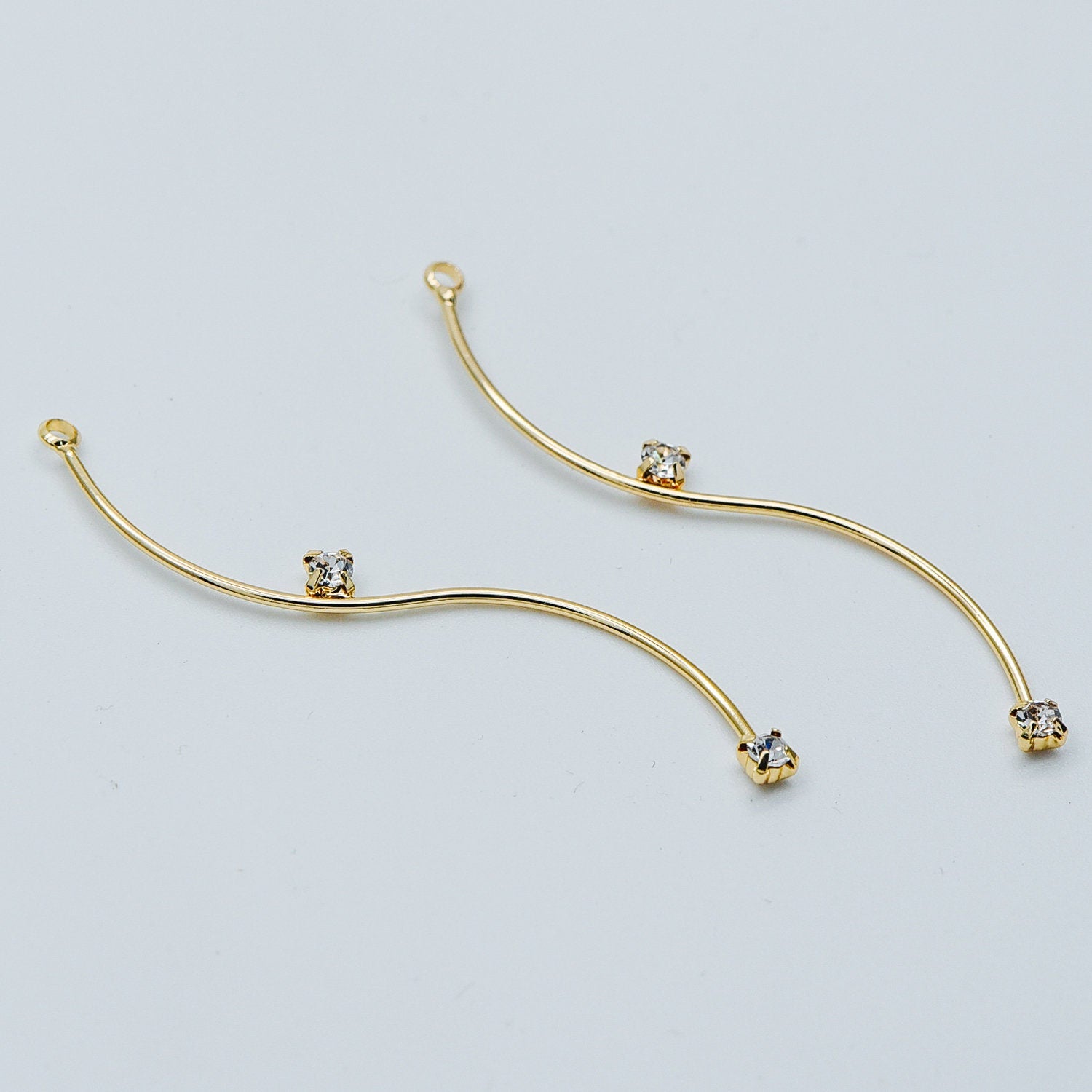 8pcs CZ Pave Gold Wire Charms 56mm, Earring Components, Earwire Threader Pendants (GB-459)