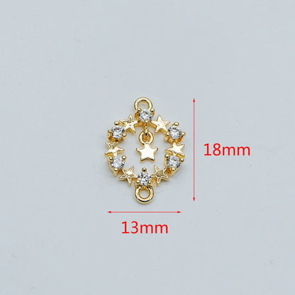 4pcs CZ Pave Gold Circle Charm Connectors 13x18mm, 18K Gold plated Brass, Christmas Ring Pendants with Star (GB-713-L)
