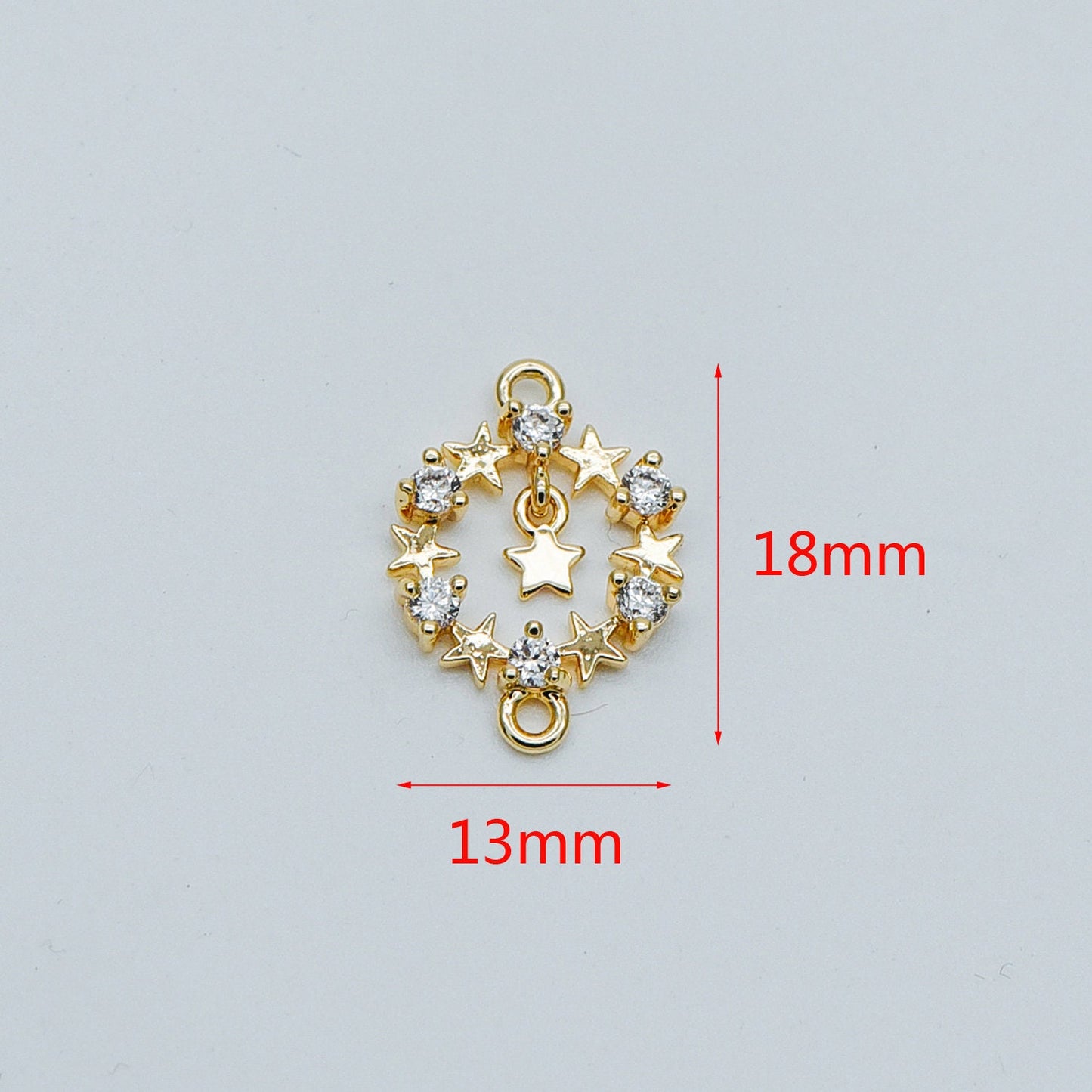 4pcs CZ Pave Gold Circle Charm Connectors 13x18mm, 18K Gold plated Brass, Christmas Ring Pendants with Star (GB-713-L)