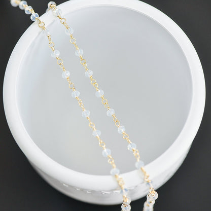 Gold plated Brass Crystal Bead Chains, Beaded Chains with 3.5mm Opal Glass Rondelles, Lead Nickel Free (#LK-184)/ 1 Meter=3.3 ft