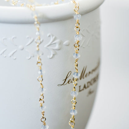 Gold plated Brass Crystal Bead Chains, Beaded Chains with 3.5mm Opal Glass Rondelles, Lead Nickel Free (#LK-184)/ 1 Meter=3.3 ft