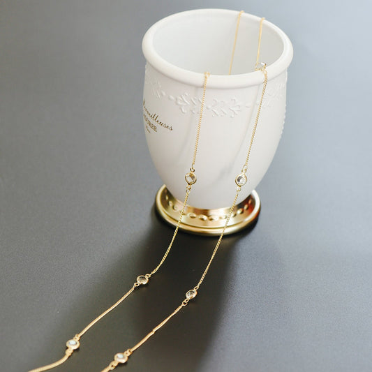 Gold plated Brass Crystal Beaded Chains, 1.3mm Chains with 7mm Flat Coin Clear Beads, Color Not Easily Tarnish (#LK-186)/ 1 Meter=3.3 ft