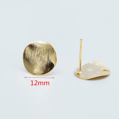 10pcs Brushed Gold Disc Ear Posts 12/ 15mm, 18K Gold Plated Brass, Geometric Round Disk Stud Earrings (#GB-470)