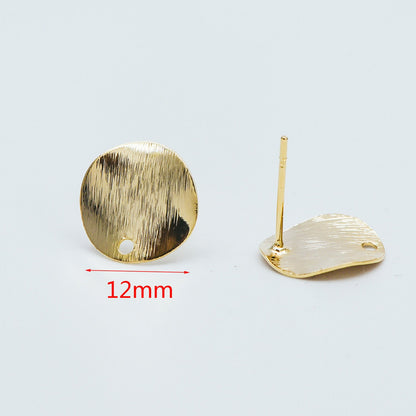 10pcs Brushed Gold Disc Ear Posts 12/ 15mm, 18K Gold Plated Brass, Geometric Round Disk Stud Earrings (#GB-470)