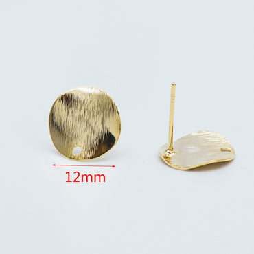 10pcs Brushed Gold Disc Ear Posts 12/ 15mm, 18K Gold Plated Brass, Geometric Round Disk Stud Earrings (#GB-470)