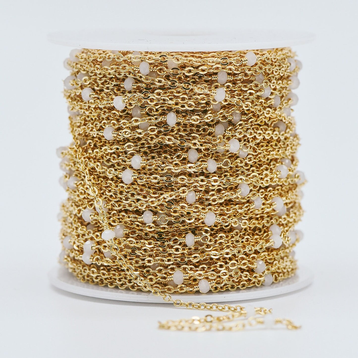 Gold plated Brass Crystal Bead Chains, 1.8mm Beaded Chains with 3mm Glass Rondelles, Black Grey White (#LK-145)/ 1 Meter=3.3 ft