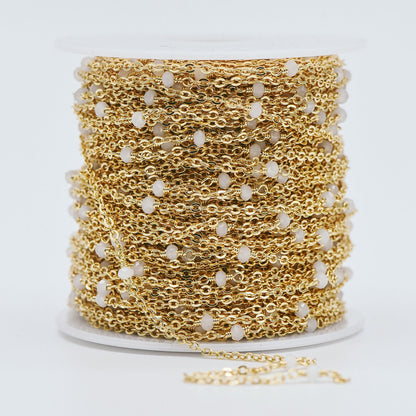 Gold plated Brass Crystal Bead Chains, 1.8mm Beaded Chains with 3mm Glass Rondelles, Black Grey White (#LK-145)/ 1 Meter=3.3 ft