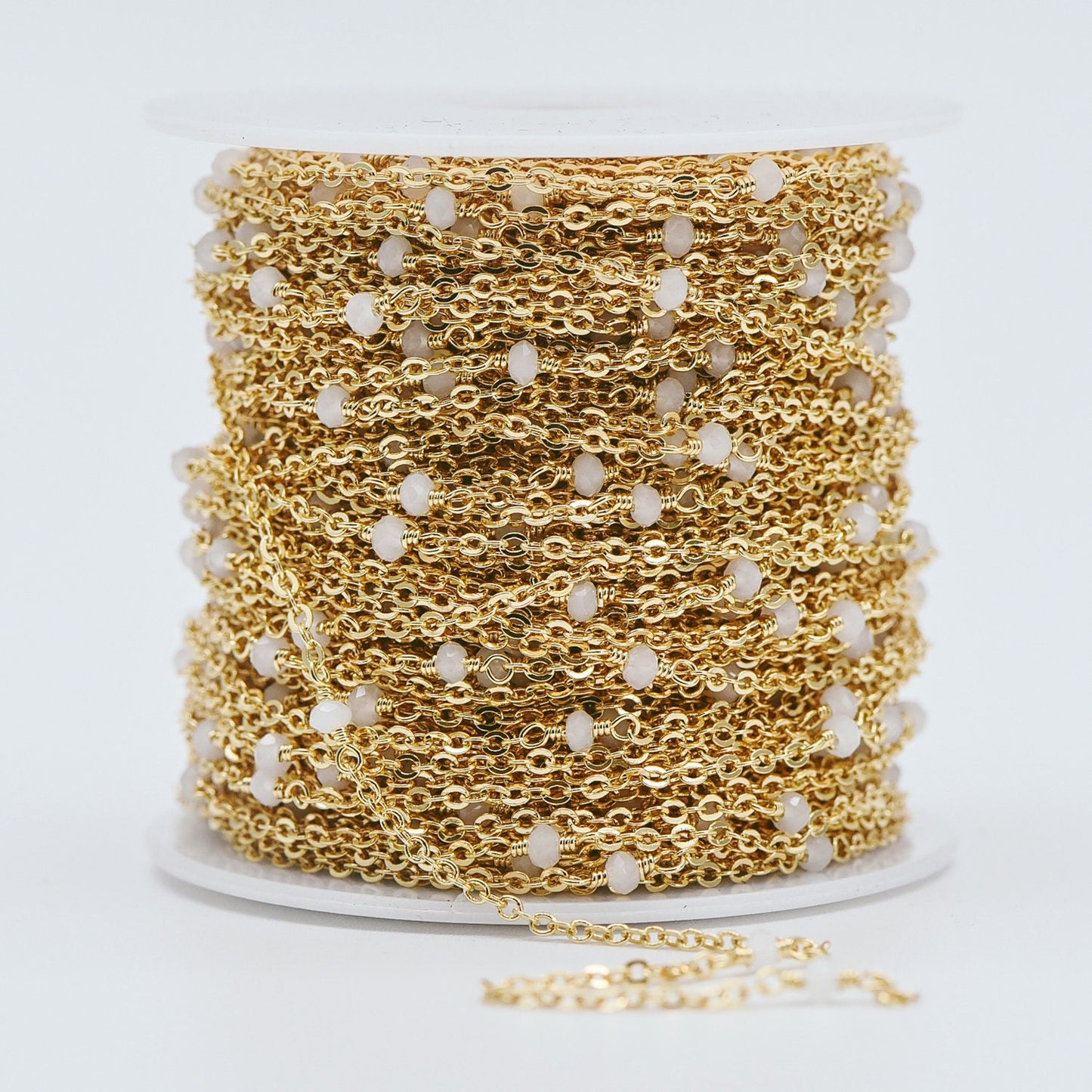 Gold plated Brass Crystal Bead Chains, 1.8mm Beaded Chains with 3mm Glass Rondelles, Black Grey White (#LK-145)/ 1 Meter=3.3 ft