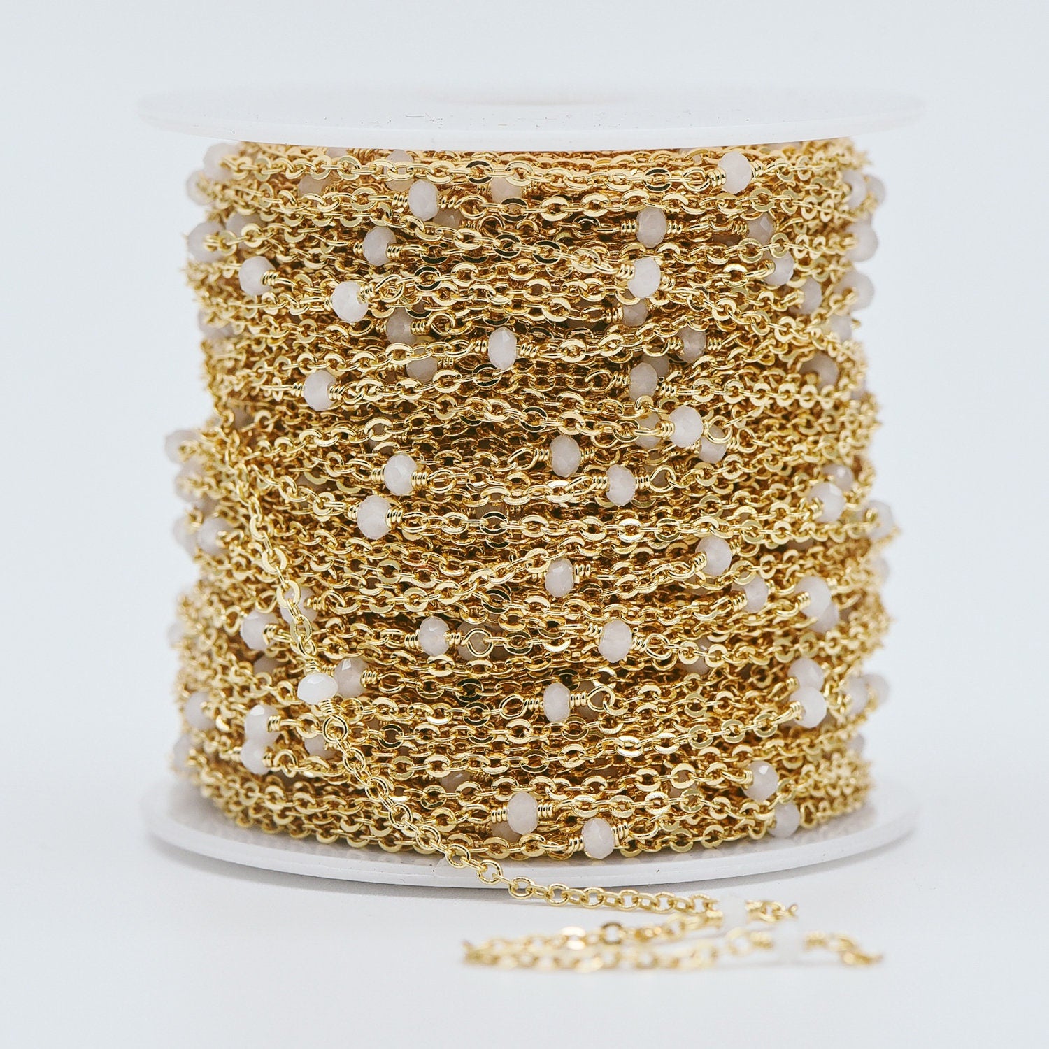 Gold plated Brass Crystal Bead Chains, 1.8mm Beaded Chains with 3mm Glass Rondelles, Black Grey White (#LK-145)/ 1 Meter=3.3 ft