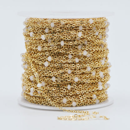 Gold plated Brass Crystal Bead Chains, 1.8mm Beaded Chains with 3mm Glass Rondelles, Black Grey White (#LK-145)/ 1 Meter=3.3 ft