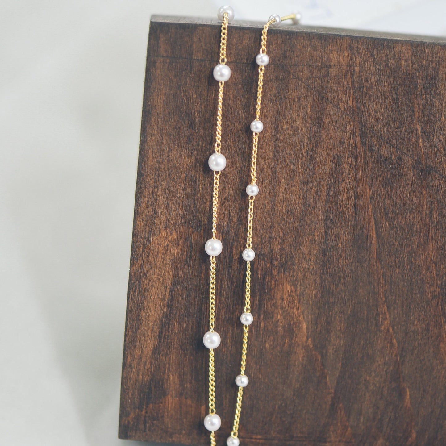 Gold Faux Pearl Beaded Chain, 18K Gold plated Brass Chain with Faux Pearl 3 / 4mm (LK-159) / 1 meter= 3.3ft