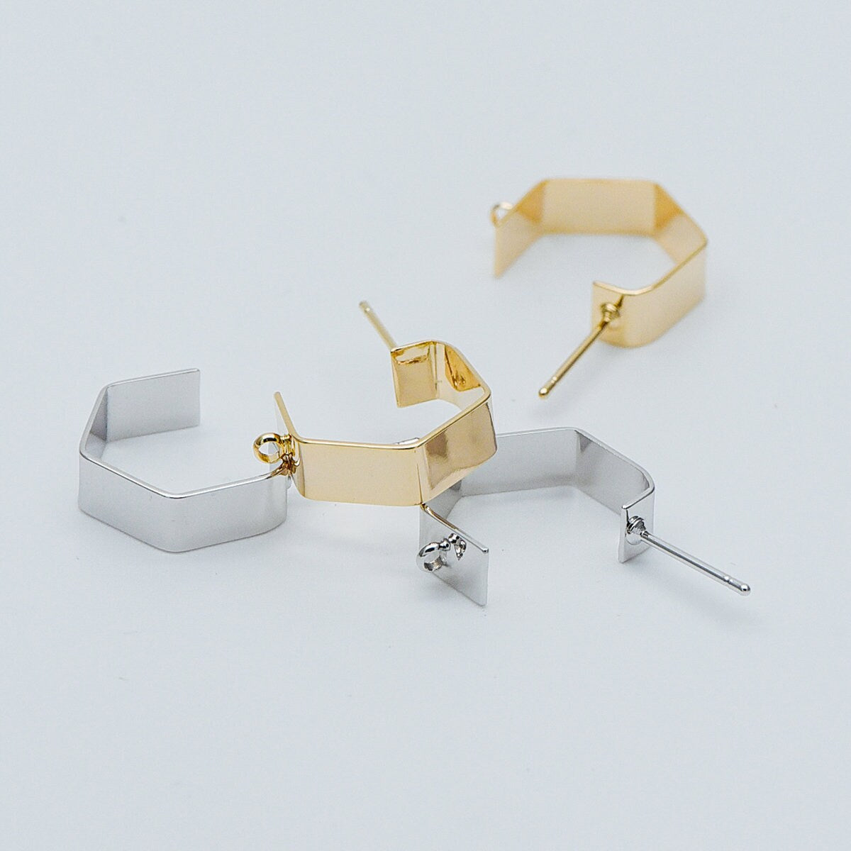 10pcs Gold/ Silver Hexagon Earring Studs, Gold/ Rhodium plated Brass, Geometric Ear Posts Components (GB-445)