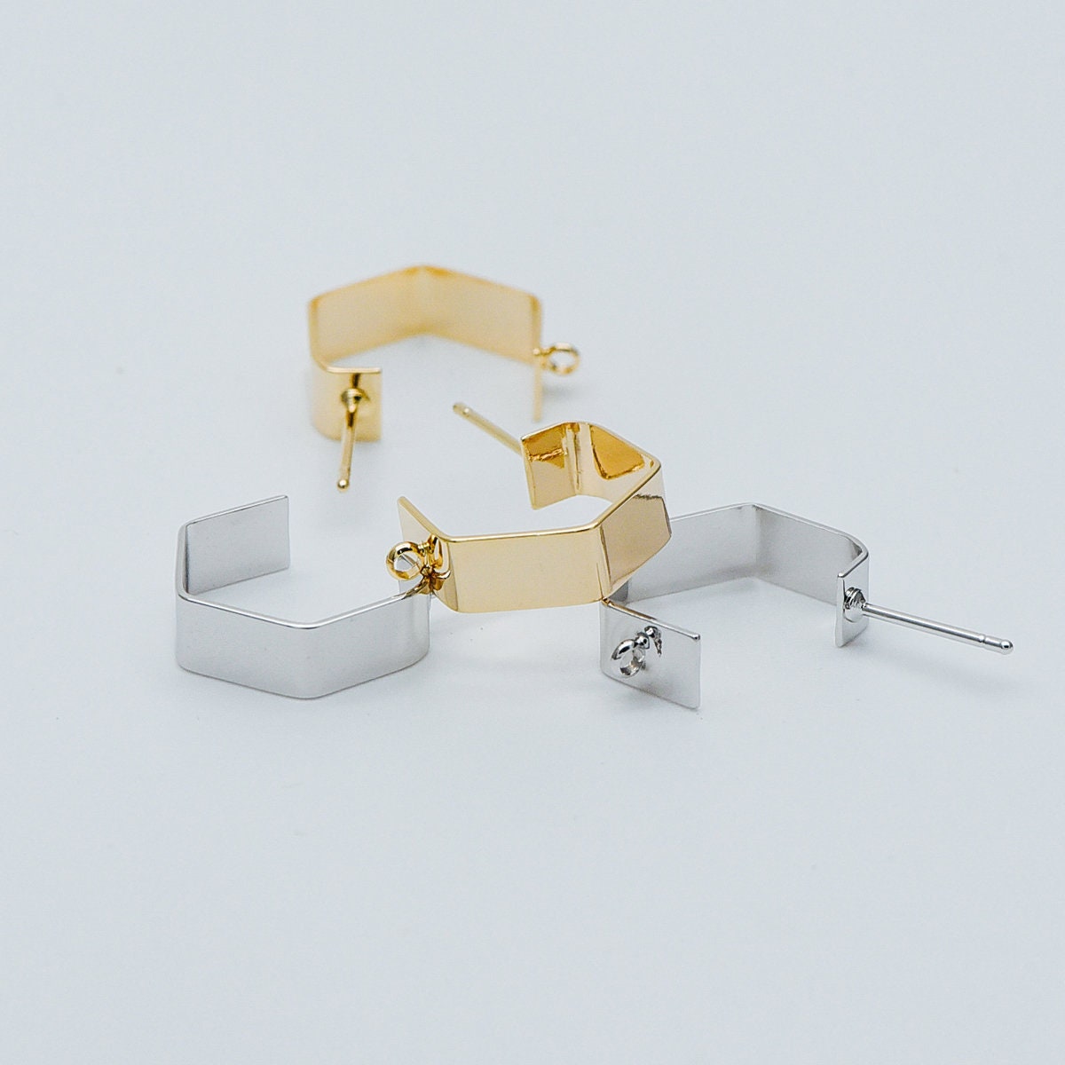 10pcs Gold/ Silver Hexagon Earring Studs, Gold/ Rhodium plated Brass, Geometric Ear Posts Components (GB-445)