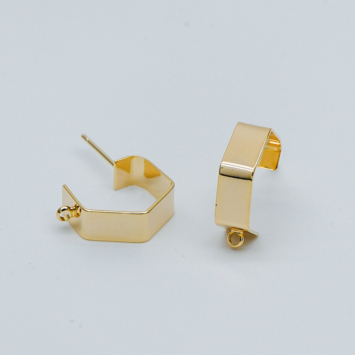 10pcs Gold/ Silver Hexagon Earring Studs, Gold/ Rhodium plated Brass, Geometric Ear Posts Components (GB-445)