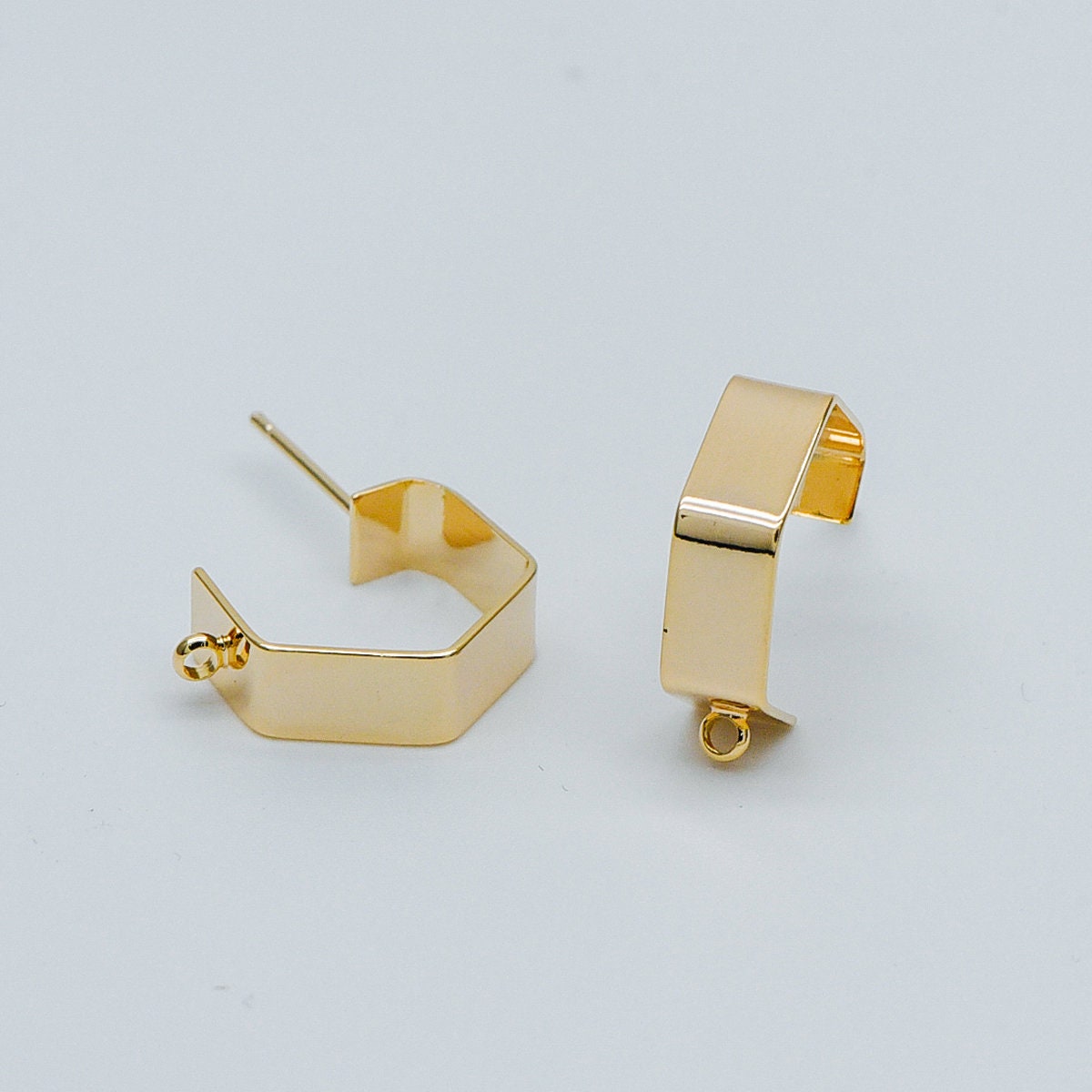 10pcs Gold/ Silver Hexagon Earring Studs, Gold/ Rhodium plated Brass, Geometric Ear Posts Components (GB-445)