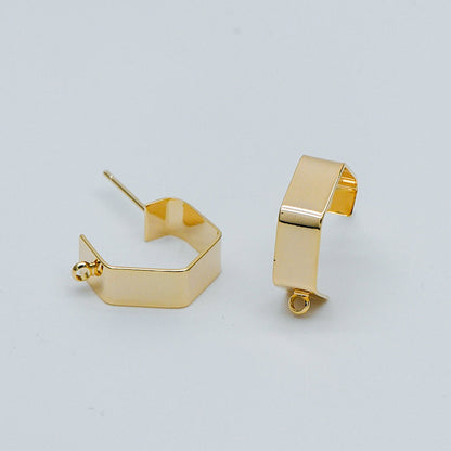 10pcs Gold/ Silver Hexagon Earring Studs, Gold/ Rhodium plated Brass, Geometric Ear Posts Components (GB-445)