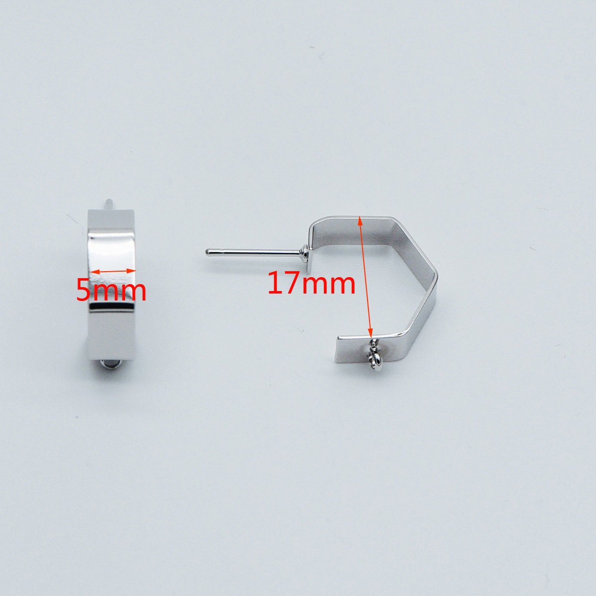 10pcs Gold/ Silver Hexagon Earring Studs, Gold/ Rhodium plated Brass, Geometric Ear Posts Components (GB-445)