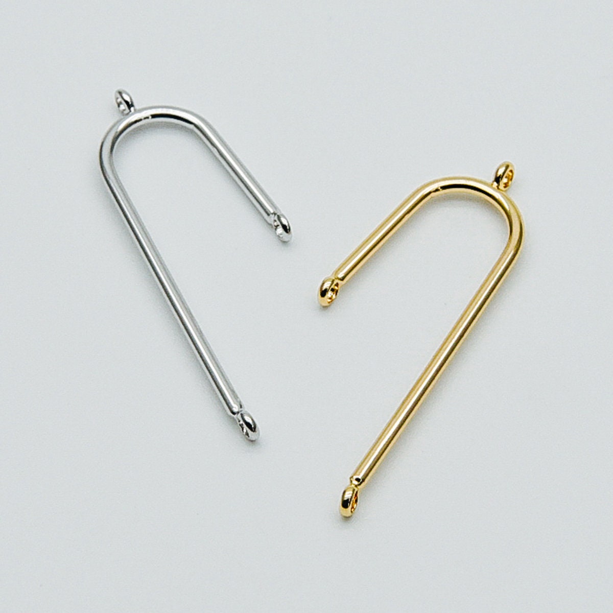 10pcs Gold/ Silver Tube Charm Connectors, Real Gold/ Rhodium plated Brass, U-shaped Curved Bar Stick Pendants 40mm (GB-449)