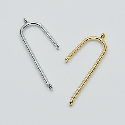 10pcs Gold/ Silver Tube Charm Connectors, Real Gold/ Rhodium plated Brass, U-shaped Curved Bar Stick Pendants 40mm (GB-449)