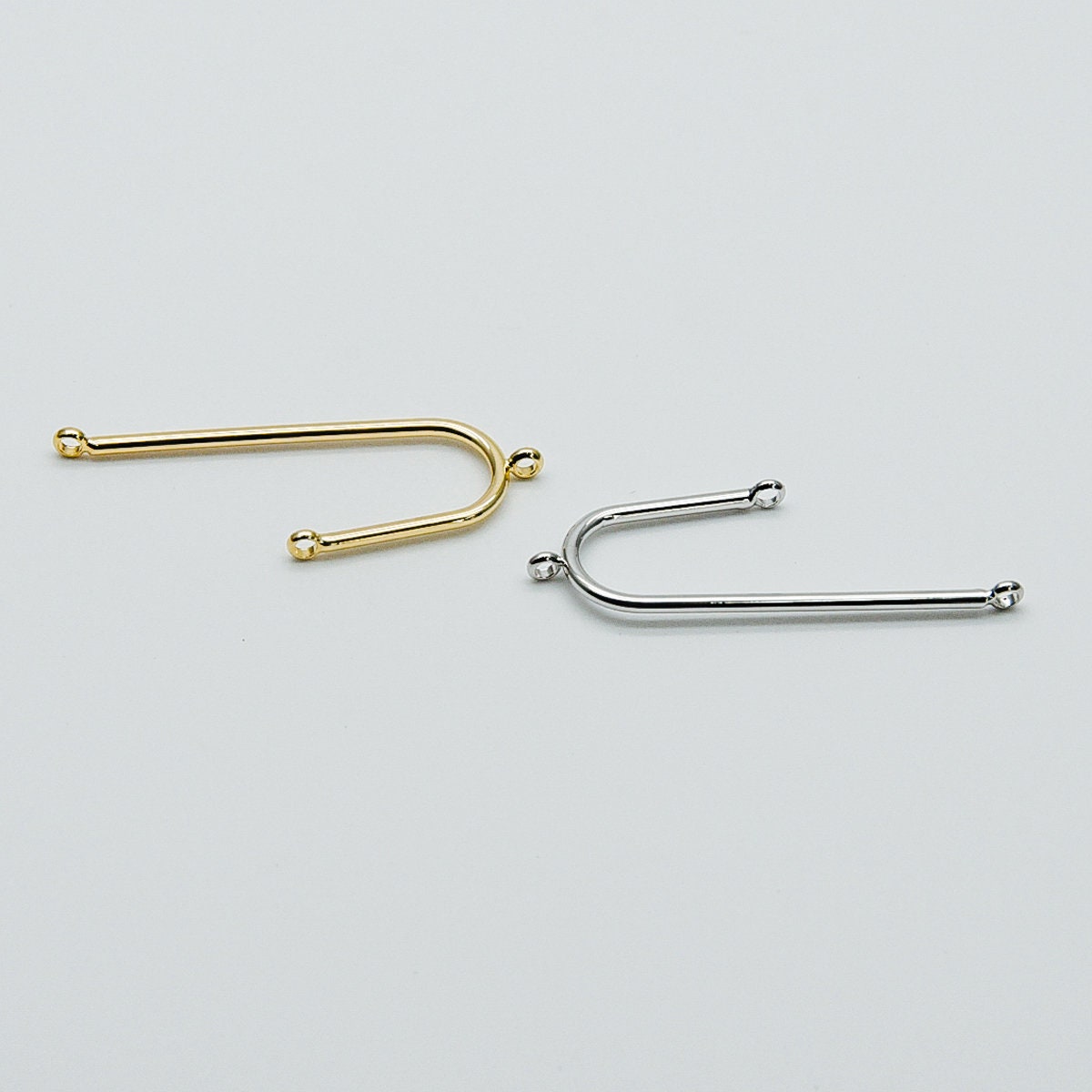 10pcs Gold/ Silver Tube Charm Connectors, Real Gold/ Rhodium plated Brass, U-shaped Curved Bar Stick Pendants 40mm (GB-449)
