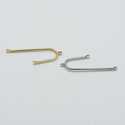 10pcs Gold/ Silver Tube Charm Connectors, Real Gold/ Rhodium plated Brass, U-shaped Curved Bar Stick Pendants 40mm (GB-449)