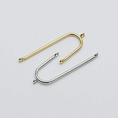 10pcs Gold/ Silver Tube Charm Connectors, Real Gold/ Rhodium plated Brass, U-shaped Curved Bar Stick Pendants 40mm (GB-449)