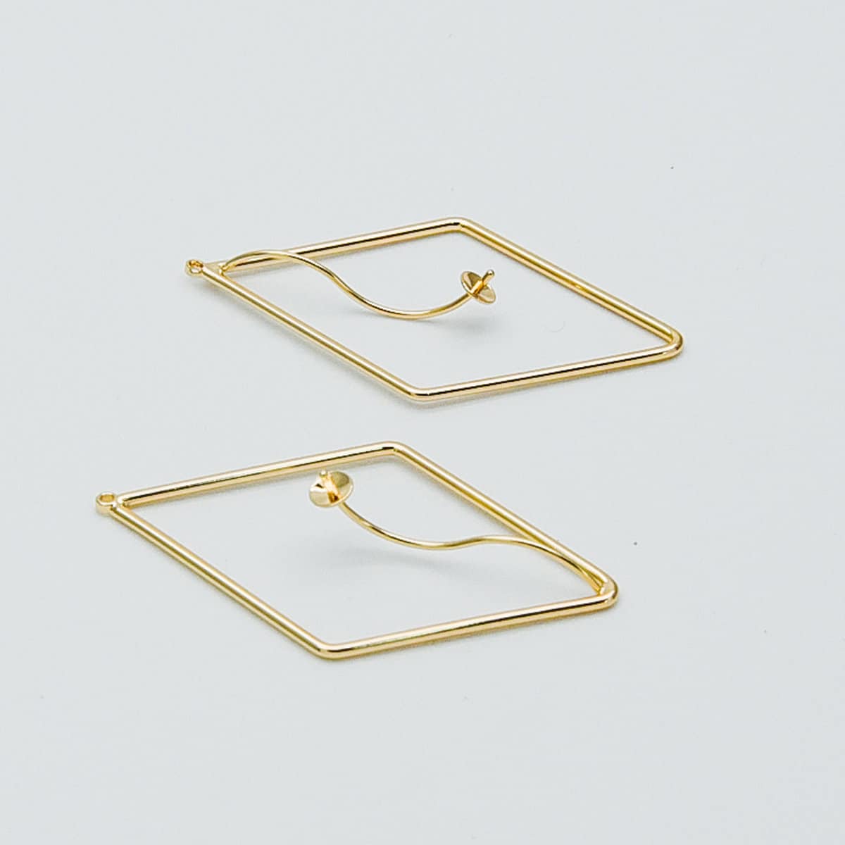 10pcs Gold Rhombus Pendants with Cap for Top Drilled Stone Pearls, Geometric Earring Pendants 47mm (GB-452)