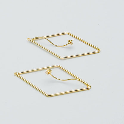 10pcs Gold Rhombus Pendants with Cap for Top Drilled Stone Pearls, Geometric Earring Pendants 47mm (GB-452)