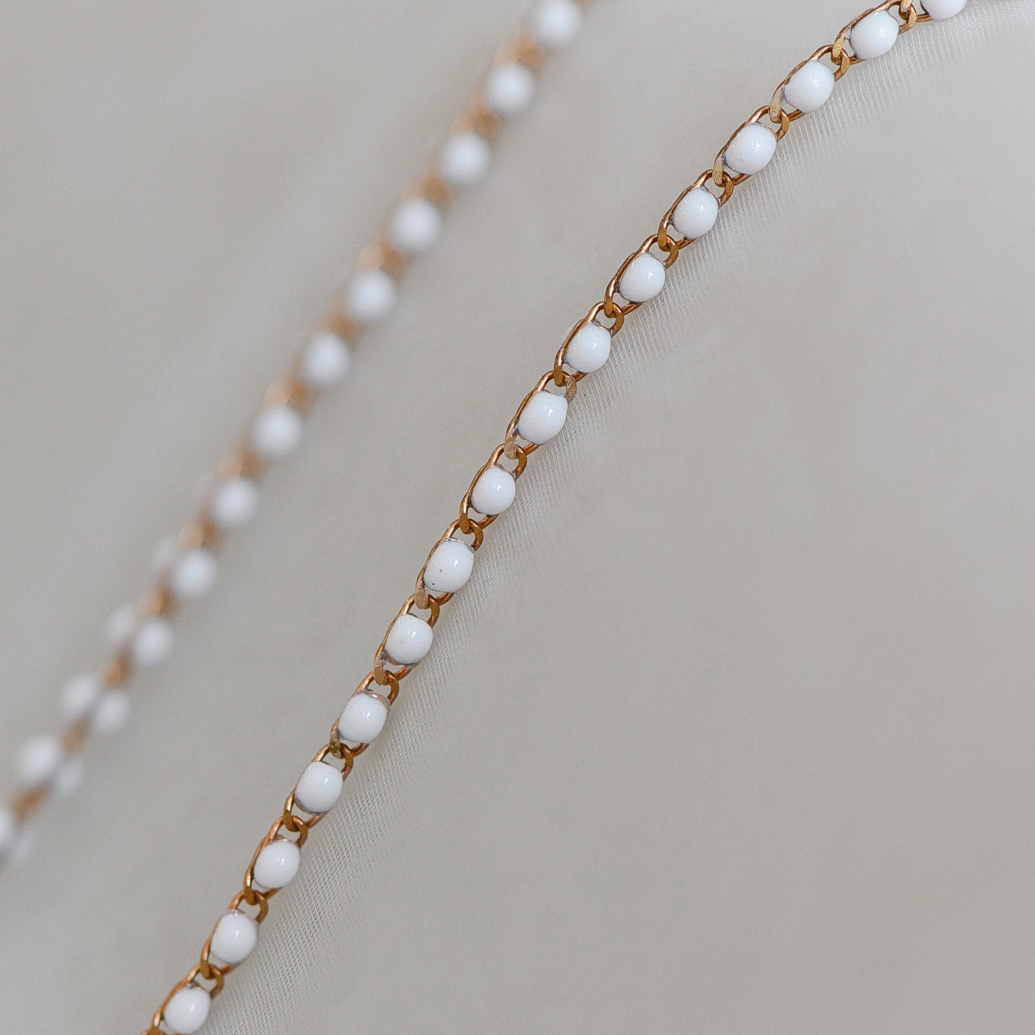 White Enamel Brass Chain 2.5mm Thin, Unplated Brass Designer Chains (#LK-050-2)/ 1 Meter=3.3ft