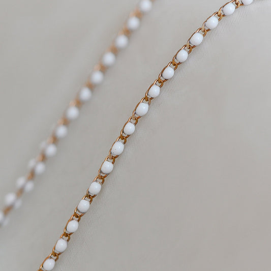 White Enamel Brass Chain 2.5mm Thin, Unplated Brass Designer Chains (#LK-050-2)/ 1 Meter=3.3ft