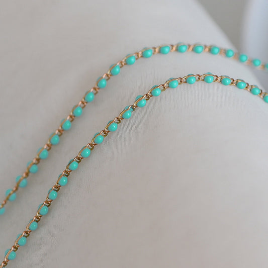 Green Enamel Brass Chain 2.5mm Thin, Unplated Brass Designer Chains (#LK-050-3)/ 1 Meter=3.3ft